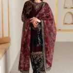 BR-1010 Sequence Embroidered 9000 Micro Velvet 3Pc With Organza Embroidered Dupatta