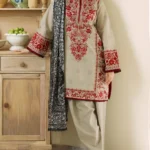 ZS-57 Unstitched Fully Embroided Dhanak Suit With Wool Shawl