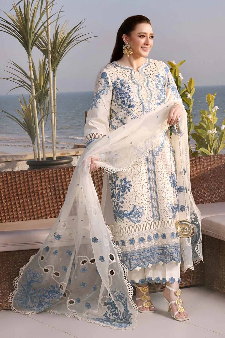 ANEELASYY.jpeg Anillas Fabric Lawn Embroidered article 3pcs Dress with cutwork khaadi net embroidered dupatta - Image 1