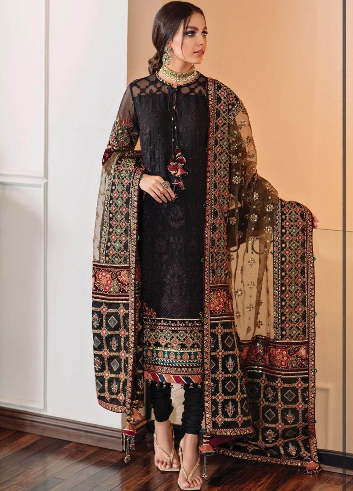 EC-04.jpg 3 Piece Unstitched Heavy Embroidered Linen Suit ( Full Embroidered Organza Dupatta ) BQ-1355 - Image 1
