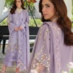 EL-2715 3 Piece -Unstitched Fully Embroidered Lawn Fabric Embroidered Cotton Net Dupatta