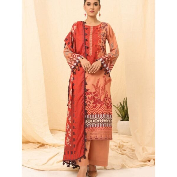 3 Pc Lawn Embroided Suit With Chiffon Dupatta