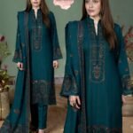 AJ-940 Unstitched Dhanak Stuff Full Embroidered Suit With Dhanak Embroiderd Shawl