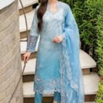 MB-510 Lawn Unstitched Embroidered 3pc Suit With Embroidered Organza Dupatta