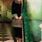 MJ-1027 Sequence Embroidered 9000 Micro Velvet 3Pc With Organza Embroidered Dupatta