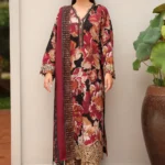 BQ-33 Digital Printed Khaddar Suit 3pc with Khaddar Digital Printed Dupatta & Embroidered Patches