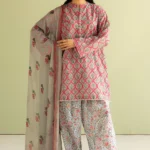 CO 494 Digital Printed 3Pc Unstitched Lawn Suit With Digital Printed Monar Dupatta