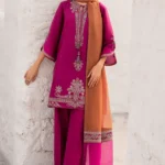 JZ-2830 3 Piece – Unstitched Embroidered Lawn Fabric With Embroidered Chiffon Dupatta
