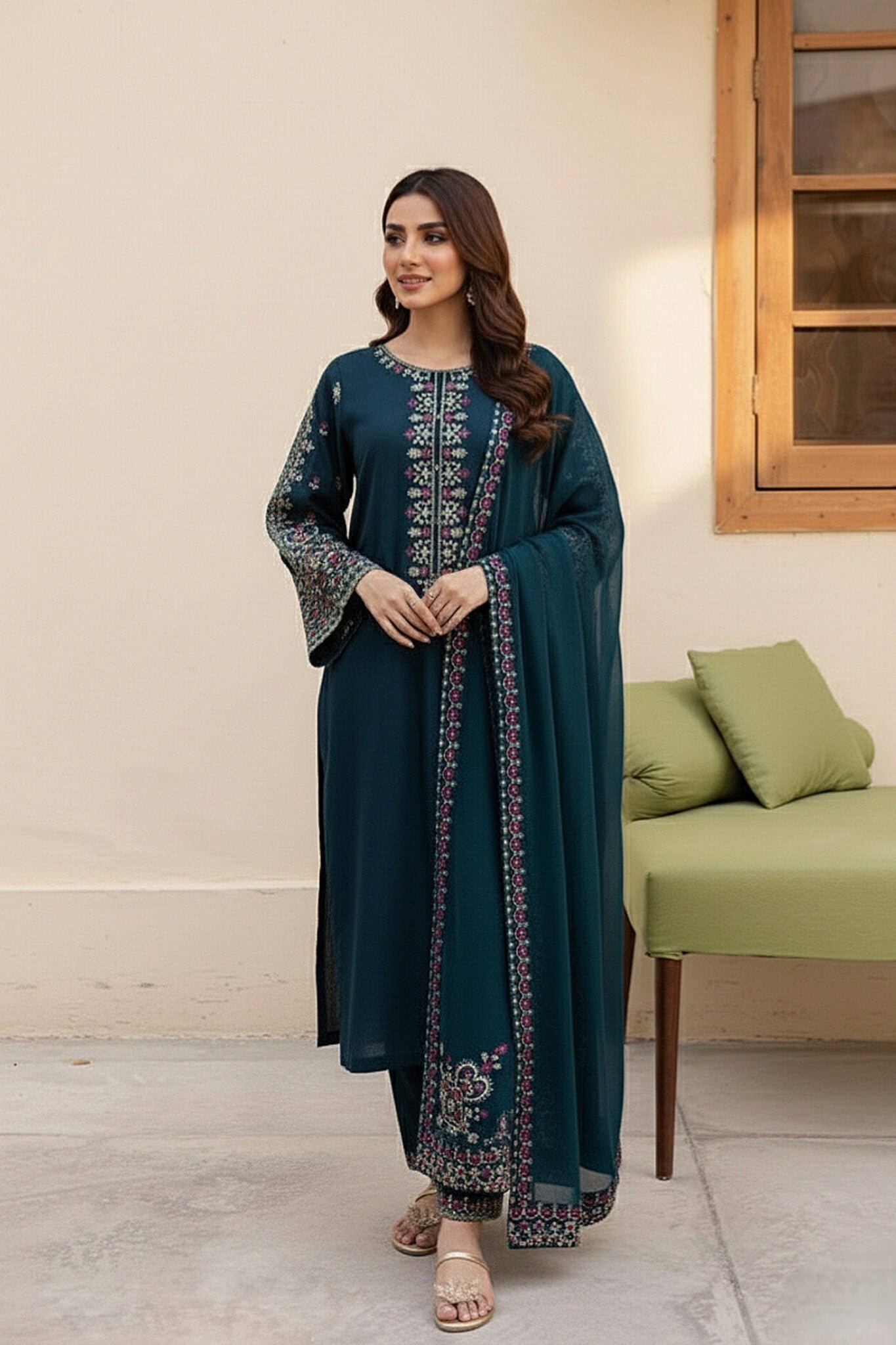 rn-image_picker_lib_temp_28957e52-7d79-4045-b663-7c5f082f2b9b.jpg 3 Piece - Unstitched Fully Embroidered Lawn Fabric LM-585 - Image 1