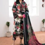 BQ-36 Digital Printed Khaddar Suit 3pc with Khaddar Digital Printed Dupatta & Embroidered Patches