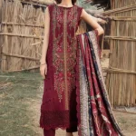 HR-515 Unstitched Dhanak Stuff Full Embroidered Suit With Printed Wool Shawl With Extra Patches