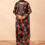 BQ-40 Digital Printed Khaddar Suit 3pc with Khaddar Digital Printed Dupatta & Embroidered Patches (Copy)