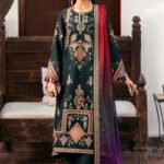 Dhanak Fabric - 3 Piece Unstitched Embroidered Dress With Printed Shawl JZ-3050