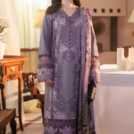 Dhanak Fabric - 3 Piece Unstitched Fully Embroidered Dress With Printed Shawl JD-2680