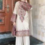 Dhanak Fabric - 3 Piece Unstitched Embroidered Dress with Embroidered Shawl   LM-2965