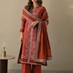 CO-3000 - 3 Piece Unstitched Embroidered Dhanak Suit With Four-sided Embroidered Dhanak Shawl