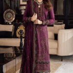 AJ 2885-3 Piece Unstitched Embroidered Dhanak Fabric With Embroidered Chiffon Dupatta