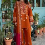 Dhanak Fabric - 3 Piece Unstitched Fully Embroidered Dress With Embroidered Shawl BT 3125