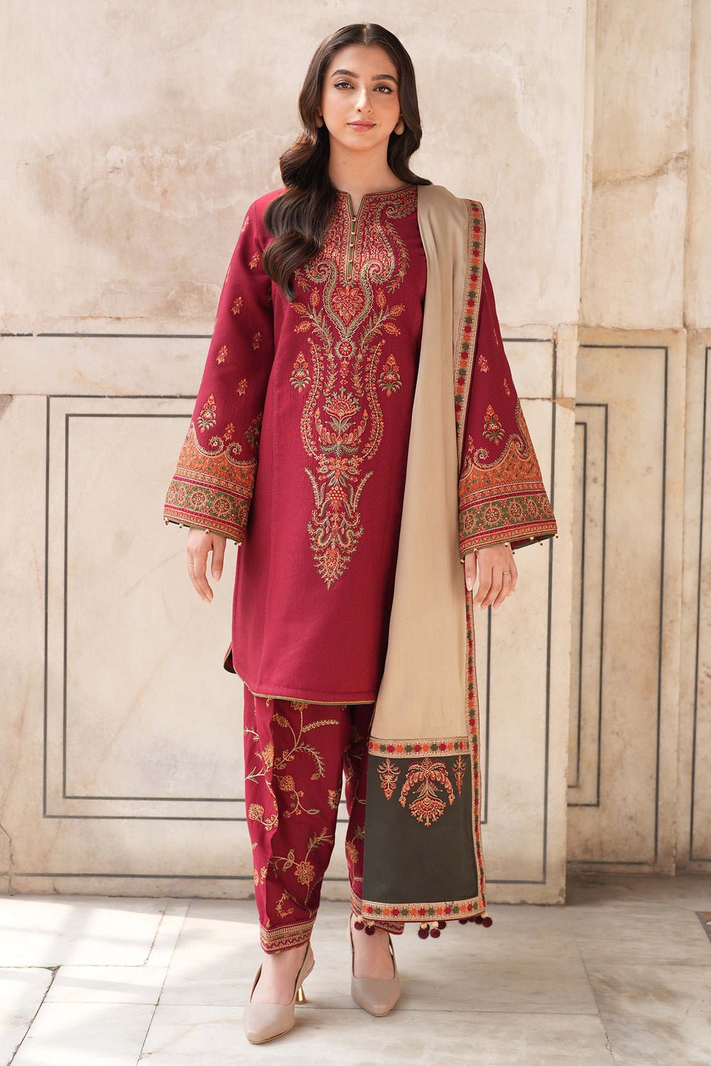 rn-image_picker_lib_temp_97d3b532-782f-48c1-a52b-5eeee581320c.jpg Dhanak Fabric - 3 Piece Unstitched Fully Embroidered Dress With Embroidered Shawl JZ 3100 - Image 1