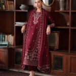 CR 2970 -3 Piece Unstitched Heavy Embroidered Dhanak Fabric With Dhanak Embroidered Shawl )